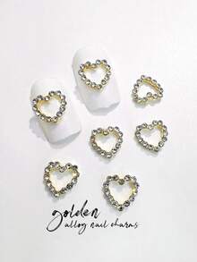 10Pcs Heart-Shaped Rhinestone Nail Art Decorations, 3D Metal Heart Nail Jewelry Accessories Suitable For Girls And Women Nail Supplies Nails Nail Charms Nail Gems