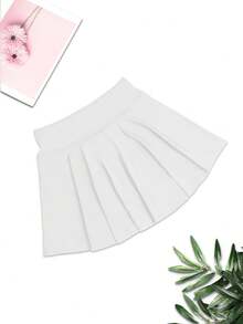 1pc Women Plus Size Athletic Skirt, High Waist Workout Running Tennis Skirt With Pockets, Casual Stylish Skort - 白色 - 查看 4