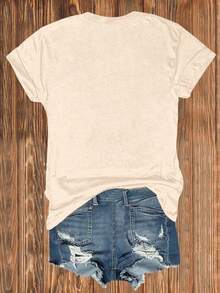 100% Cotton T-Shirt Women's Casual Short Sleeve Round Neck T-Shirt - 杏色 - 查看 2