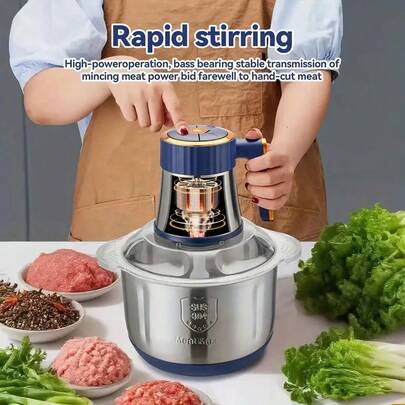 Electric Meat Grinder, Food Processor, Fruit Blender, Vegetable Chopper, Sausage Making Machine,5L Large-Capacity Double-Blade Meat Grinder, Stainless Steel Kitchen Food Cutter, Vegetables, Onions, Garlic, Peppers, Salads, Fruits, Dough, Etc., Perfect Kitchen Utensils, Great Festival Gifts