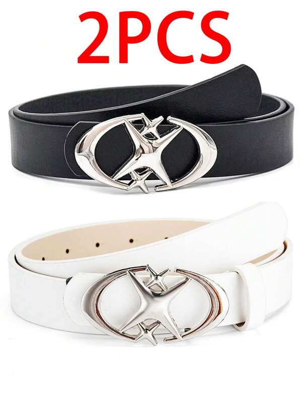 2pcs Men's Belt Punk Star Buckle Belt Design Cross Metal Vintage Gothic For Men Women Y2K Belt Pu Leather Waistband Pants Jeans Neutral Belt,For Ideal Gifts