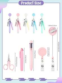 1件马卡龙色护士医生兽医伸缩笔套装，医用伸缩卷轴易拉扣ID扣徽章夹带剪刀便携式防丢笔套装工具钥匙扣包挂件男孩女孩朋友活动纪念品。万圣节配饰教师节圣诞节礼物创意包包挂饰汽车姐妹 - 彩色 - 查看 9