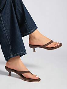 Women's Brown Suede Mid-Heel Sandals, New Summer Collection,Kitten Heels - Brown - View 7