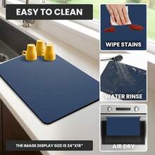 Dish Drying Mat Super Absorbent – 16" X 12" Coffee Mat For Countertops – Non-Slip Drying Mat For Kitchen Counter – Easy To Clean Water Absorbent Mat – Quick Dry Dish Drying Mats (Black) - 藍色 - 查看 7