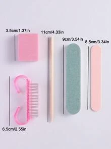 Bộ dụng cụ làm móng tay và móng chân mini màu hồng, bao gồm dũa móng, dũa móng hai mặt, cọ vẽ móng acrylic và que đánh bóng móng bằng gỗ - Bộ dụng cụ chăm sóc móng chuyên nghiệp tự làm tại nhà - Nhiều màu - Xem 3