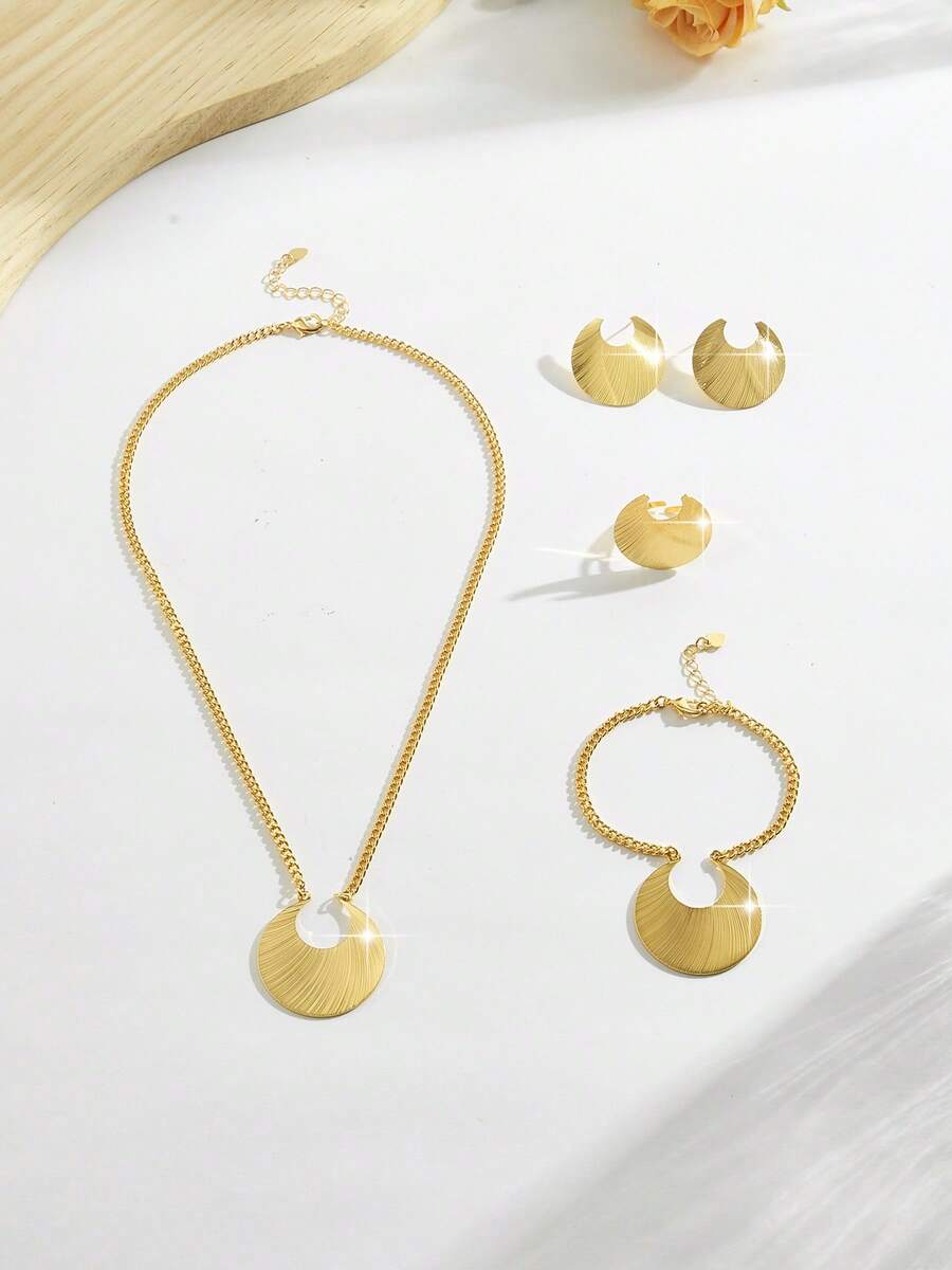 Mgyi 金色铜质时尚高端复古奢华女士首饰套装，18K镀金优雅方形设计项链、耳环、手链、戒指，适合尼日利亚、迪拜、中东、沙特阿拉伯等地，可用于新娘婚礼、日常佩戴、结婚纪念日礼物、万圣节礼物等。 - 金色K - 查看 1