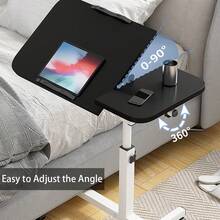Side Table Height Adjustable 60-95 Cm, Mobile Bedside Table On Casters, Overbed Table With Tiltable Table Top, Small Wooden Nursing Table, Desk For Sofa, Living Room, Bedroom - trắng - Xem 6