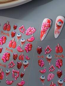 1 片 3D 立体哥特风万圣节美甲贴纸，饰有恐怖的眼睛和器官图案，一次性自粘，是个性化 DIY 美甲和万圣节礼物的理想之选。 - 玫紅色 - 查看 4