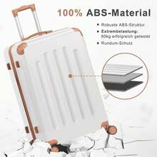 SUNROAD A Stylish Set Of ABS Suitcases With Vertical Stripes, Four-In-One Design With Handles And Universal Wheels. Available In 20in, 24in, 28in Sizes And 12in Carrying Case, Featuring ABS Aluminum Golden Pull Rods In A Fashionable Rose Gold Color Scheme - 白棕色 - 查看 5