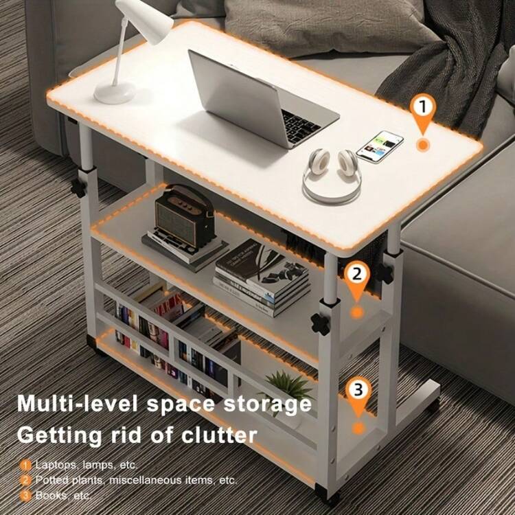 40*60cm Adjustable Height Standing Desk 24.8"-36.6", Mobile Computer Table With Universal Wheels, Stable And Comfortable Gaming Table, Durable Solid Wood Furniture, Easy To Assemble Folding Table, Spacious Study Table, Suitable For Home Office, Sofa Side - Multicolor - View 10
