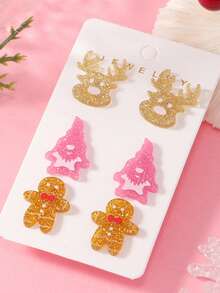 6 Stücke süße, elegante & luxuriöse Weihnachts-Ohrringe Set - Schneemann, Lebkuchenmann, Weihnachtsbaum Designs, Damen Ohrringe & Schmuckset, geeignet für Weihnachtsferien Party