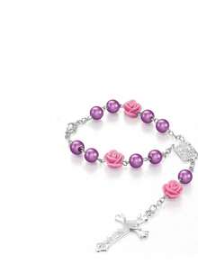 1 pieza Cuentas de rosario para espejo retrovisor de coche, colgante de rosario rosa para espejo retrovisor interior de coche, accesorio personalizado con medallón y cruz para colgar en el coche, para mujeres y hombres - Multicolor - Ver 10