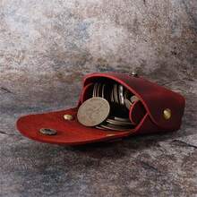 Monedero mini vintage de cuero genuino, bolsa para llaves, billetera pequeña con broche a presión para cambio, para hombres y mujeres - Azul - Ver 3