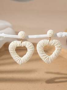 1 对波西米亚风格拉菲草环状耳环，海滩度假配饰，蓝色、粉色、米色，适合日常佩戴或度假