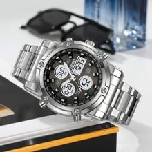 SKMEI 2556 男士防水数字手表豪华商务腕表 3 时间显示 LED 灯不锈钢闹钟夜光