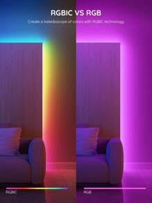 49.2 英尺 RGB LED 霓虹灯绳，RGB 灯，LED 灯带带遥控器户外 RGB 霓虹灯防水，音乐同步 LED 灯带，智能变色 DIY 模式霓虹灯柔性 LED 灯适用于卧室、室内、室外、游戏室装饰 - 彩色 - 查看 11