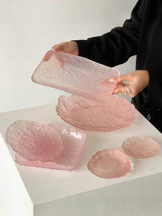 1pc Asymmetrical Glass Glacier Tray, High-End Icy Plate, Home Kitchen Dessert Fruit Cake Snack Tray, Jewelry Storage Dish