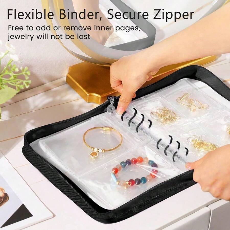 Jewelry Organizer Book - Zippered Travel Binder With Anti-Tarnish Pouches For Necklaces, Bracelets & Rings​