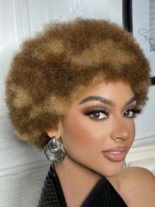 6inch 150% Density Afro Kinky Curly Wig Short Fluffy Hair With Bangs Human Hair Wig For Halloween Costumes - SP4/27 - View 3