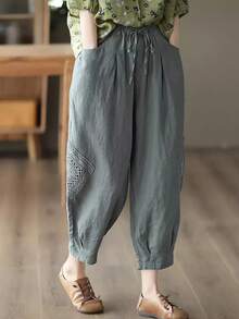 艺术休闲钩针灯笼裤夏季 - 灰色 - 查看 2