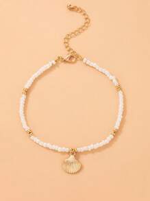 Semplici e alla moda caviglie con perline a singolo strato, caviglie con perline di riso in stile da spiaggia