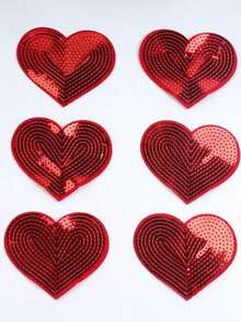 2.76 Inch X 3.35 Inch Red Shiny Heart-Shaped Iron-On Patch, Suitable For DIY Denim, Bags, Shoes, Hats, Jackets, Clothing Accessories, Badges, Adhesive Stickers, Embroidered Patches And Embroidery - Multicolor - View 2
