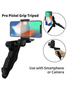 Supporto per fotocamera di telefono cellulare con luce LED rotante, mini microfono a fucile, supporto per telefono cellulare e treppiede pieghevole, stabilizzatore selfie portatile, supporto intelligente regolabile per interviste Vlog, kit di illuminazione live streaming LED - Treppiede da tavolo multifunzione in ABS, nero, treppiede portatile con altezza regolabile, design portatile a mano, perfetto per selfie, video e live streaming