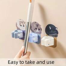 1pc, 4PCS Sponge Holder For Kitchen, Cartoon Style Drain Wall Rack For Sponges, Mop Clip, Punchless Wall Mount, Multifunctional Desk And Sink Organization, Space Saving Kitchen Accessory, Cute Cartoon Design, Seamless Mop Holder For Home, Plastic Construction, Easy Install, Keeps Countertops Dry And Neat, Ideal For Kitchen Sink, Laundry, And Mudroom - Multicolor - View 3
