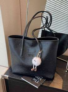 大容量女士时尚百搭单肩包，新款手提帆布手提包，首选设计，非常适合上学、通勤和购物（无吊坠） - 彩色 - 查看 1