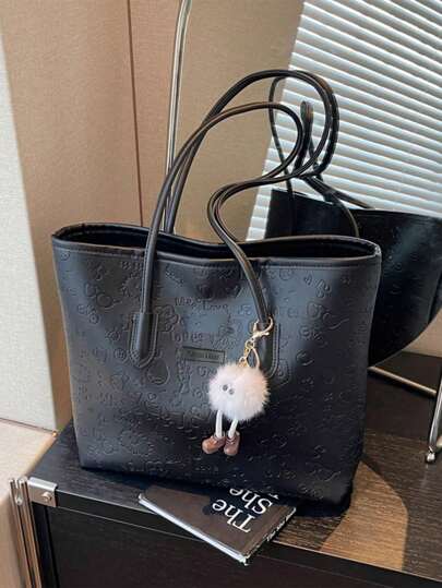 大容量女士时尚百搭单肩包，新款手提帆布手提包，首选设计，非常适合上学、通勤和购物（无吊坠）