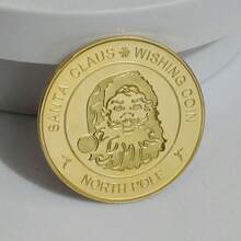 1pc Christmas Lucky Coin Gift, Vintage Santa Claus Blessing Coin, Christmas Commemorative Metal Coin, Round Collectible Gift - Multicolor - View 7