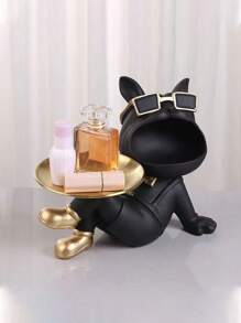1pc Creative French Bulldog Decorative Figurine With Tray, Suitable For Living Room Decor, Creative Storage, Bedroom Decor, Office High-End Decor, Storage, Can Be Given As Anniversary Or Birthday Gift To Friends And Family