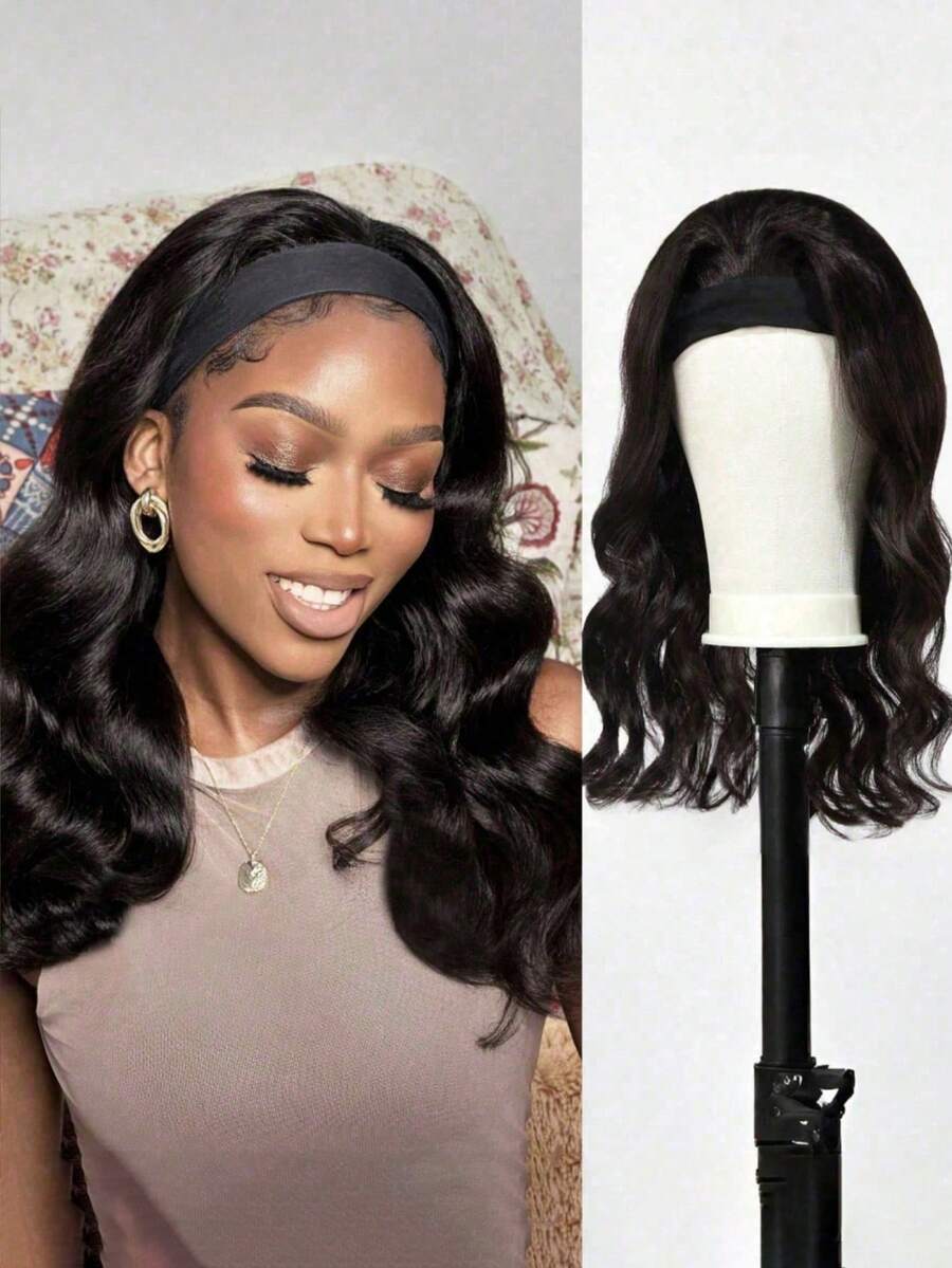 Body Wave Headband Wigs Black Color Human Hair Machine Made Wig For Beginners - SNatural - View 1