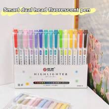 1 Set Mixed Color Highlighter Pen,Double Head Multifunctional Marker Pen, Used For Student Notes, Doodles Back To School