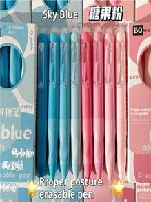 可擦速干 0.5 毫米笔尖时尚马卡龙色调中性笔，适合学生使用 - 流畅书写，蓝色和黑色，美观大方，适合学校、办公室和考试准备