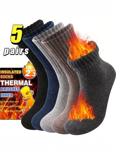 1/5/10 Pairs Super Thick Fleece Lined Warm Winter Socks - Comfortable And Soft Christmas Gift For Dad, Suitable For Cold Weather, Long Socks, Winter, Black Socks, Warm Women Socks, Casual Thick Moisture-Wicking Comfortable Crew Socks For Autumn/Winter, Durable And Long-Lasting, Unisex