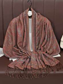 1 件女士围巾波西米亚风格女式流苏盖头时尚复古佩斯利头巾，休闲优雅防晒围巾披肩，适合日常穿着和节日送礼 - 紅褐色 - 查看 2