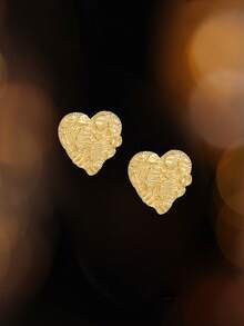 Um Par de Brincos Assimétricos em Formato de Coração Nugget da KRKC & Co, com um Toque de Moda Retrô Versátil e Sofisticado, Brincos de 11mm Adequados para Uso Diário, Presentes de Casamento, Simples e Confortáveis para Mulheres, Acessórios de Joalheria Unissex