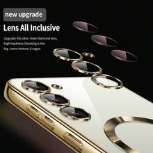 适用于三星 Galaxy A06 A16 A26 A36 A56 S25 Ultra S24 Ultra S25 FE 的磁吸透明手机壳，内置摄像头镜头保护膜，采用奢华电镀软 TPU 材质，透明防震超薄保护套，也兼容 17/16/15/14/13/12/11 系列、17 Pro Max，圣诞礼物之选 - 金色 - 查看 5