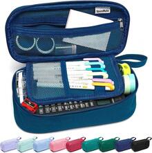 Estuche para lápices, bolsa, caja, suministros escolares para niñas y niños, cosas lindas y preppy, organizador de bolígrafos estético de gran capacidad, papelería de regreso a la universidad, morado, lona de alta resistencia, 1800ml - Azul medianoche - Ver 12