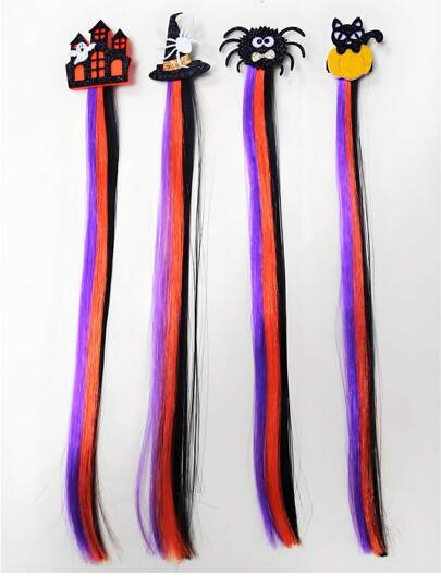 Adorable conjunto de accesorios para el cabello con temática de Halloween - Incluye diseños de castillo, sombrero de bruja, araña, gato negro y calabaza en un esquema de colores morado, naranja y negro. Ya sea para una fiesta o para ir a pedir dulces, ¡este conjunto te convertirá en la estrella del espectáculo!