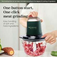 Feizsmile Siekacz/robot kuchenny o pojemności 8 filiżanek, szklana misa o pojemności 1,2 l, do mięsa, warzyw, owoców i orzechów, silnik miedziany i 4-ostrzowe ostrza ze stali nierdzewnej, 300 W, KD-815G - Ciemnozielony - Zobacz 10