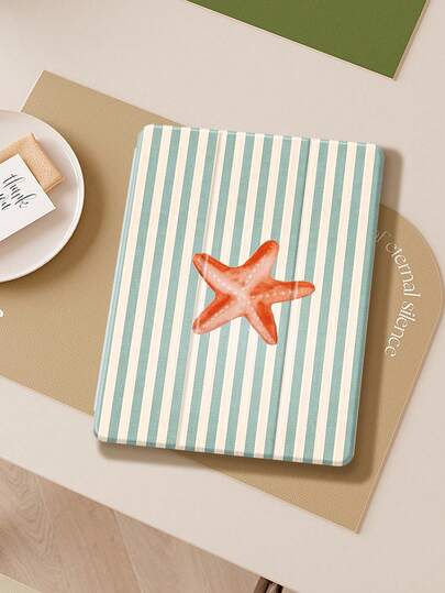 Starfish And Stripes IPad Case Compatible With IPad Air 4/5 10.9 Inch, IPad 7/8/9th 10.2 Inch, Built-In Pencil Slot Compatible With Samsung Tab S6 10.4 Inch, Tab A7 Lite 8.7 Inch, Ins Style Leather Case, Back To School, Valentine's Day, New Year Gift