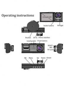 1 件，行车记录仪，前后双通道汽车行车记录仪，1080P FHD DVR 汽车仪表盘摄像头，带循环录像，2 英寸显示屏，不含 SD 卡 - 黑色 - 查看 7