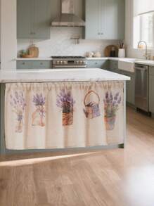 1pc Minimalist Linen Printed Curtain Partition Desk Skirt, Versatile