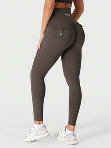 YEOREO CoreFlex Workout Scrunch Leggings For Women Cargo Pockets High Waisted Gym Leggings Yoga Pants - Coffee - View 1