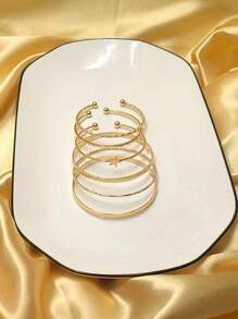 6pcs Vintage Exaggerated Open Star Bangle Bracelet Set, Smooth Asymmetrical Design, Suitable For Women