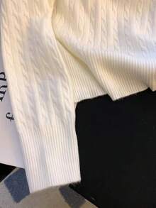 Vera Lane 冬季秋季服装女装骑士刺绣休闲优雅女孩可爱学院风Polo扭纹图案上衣长袖毛衣T恤万圣节约会夜服装女装韩版圣诞毛衣 - 白色 - 查看 9