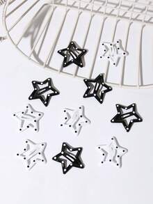 10 件黑色五角星发夹，活力女孩刘海和侧发固定，不伤发，多功能，适合日常、通勤、度假、派对、毕业、感恩节、生日，理想的礼物，爪夹，发夹，发夹，发夹，Y2k 配饰，黑色配饰