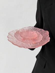 1pc Asymmetrical Glass Glacier Tray, High-End Icy Plate, Home Kitchen Dessert Fruit Cake Snack Tray, Jewelry Storage Dish - Pink - View 5